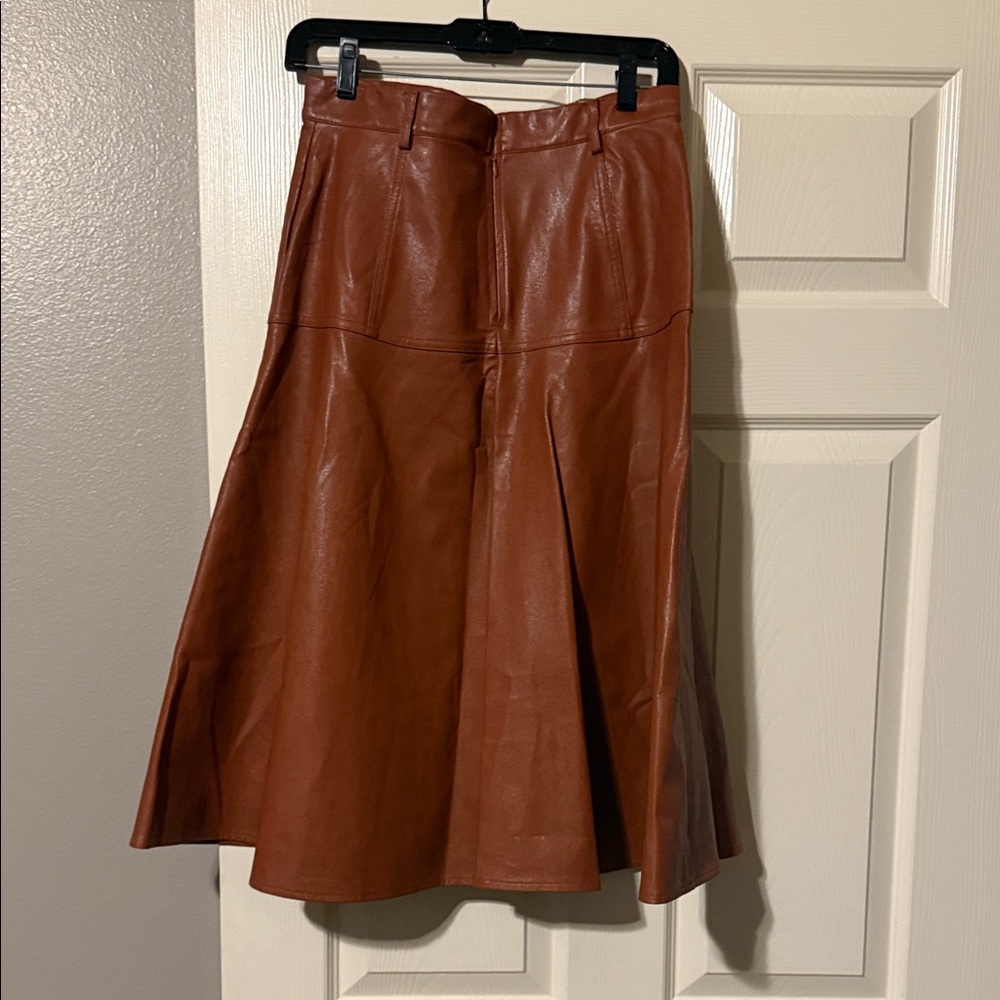 Eva Franco Brown A-Line Leather Skirt